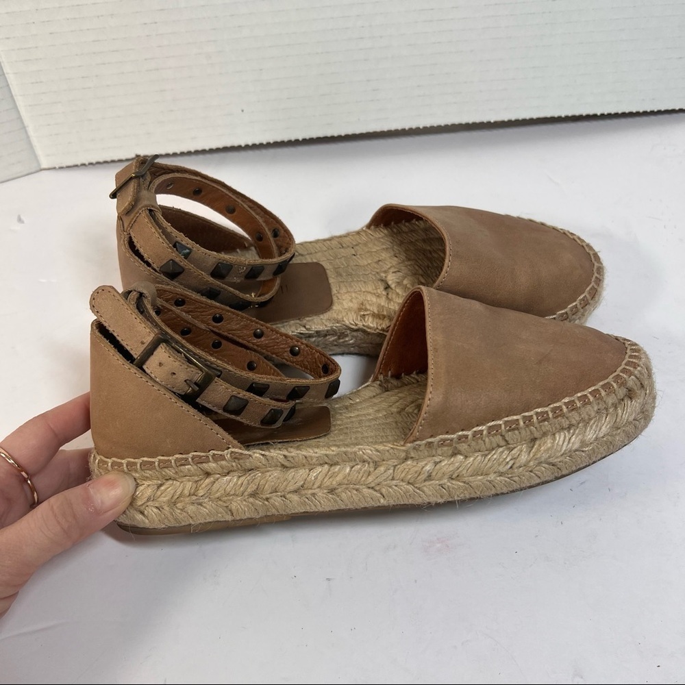 Garnet Hill Womens Espadrille Margo Studded Straps Wrap Sandals Sz 37Tan Leather - Picture 8 of 16
